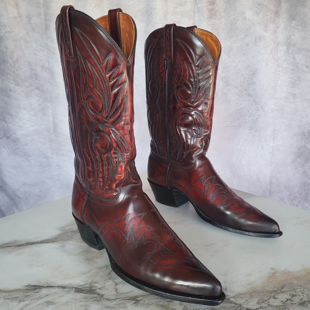 J Chrisholm USA Classic Dark Cherry Western Cowboy Boots Men's Size 11 D